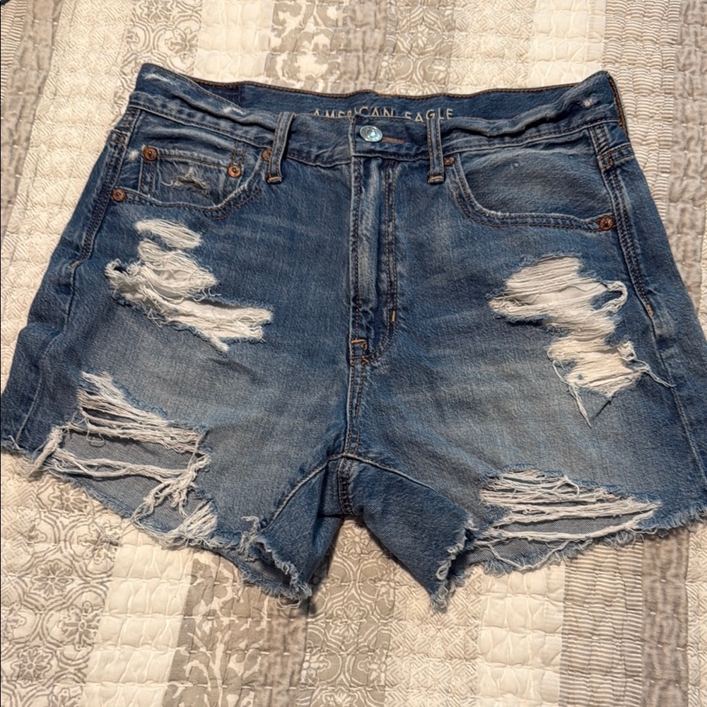 American Eagle Outfitters Women's Distressed Blue Denim Shorts